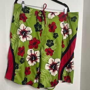 FIRST WAVE Men’s Tropical Board Swim Shorts Pockets Size 40 Tie Snap Closure